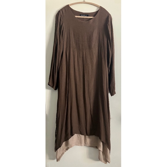 Zanzea A-line Asymmetrical Long Maxi Dress Brown and Beige Size  4 - Picture 1 of 8